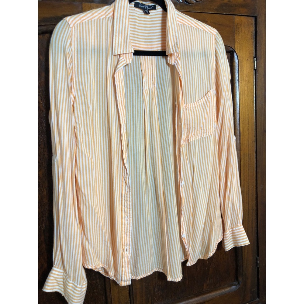Orange and white striped button down blouse